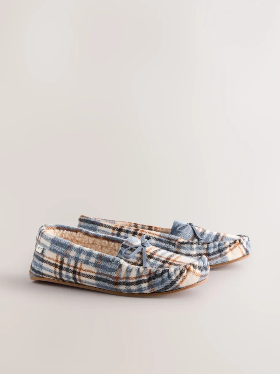 Blue Check Moccasin Brushed Slippers