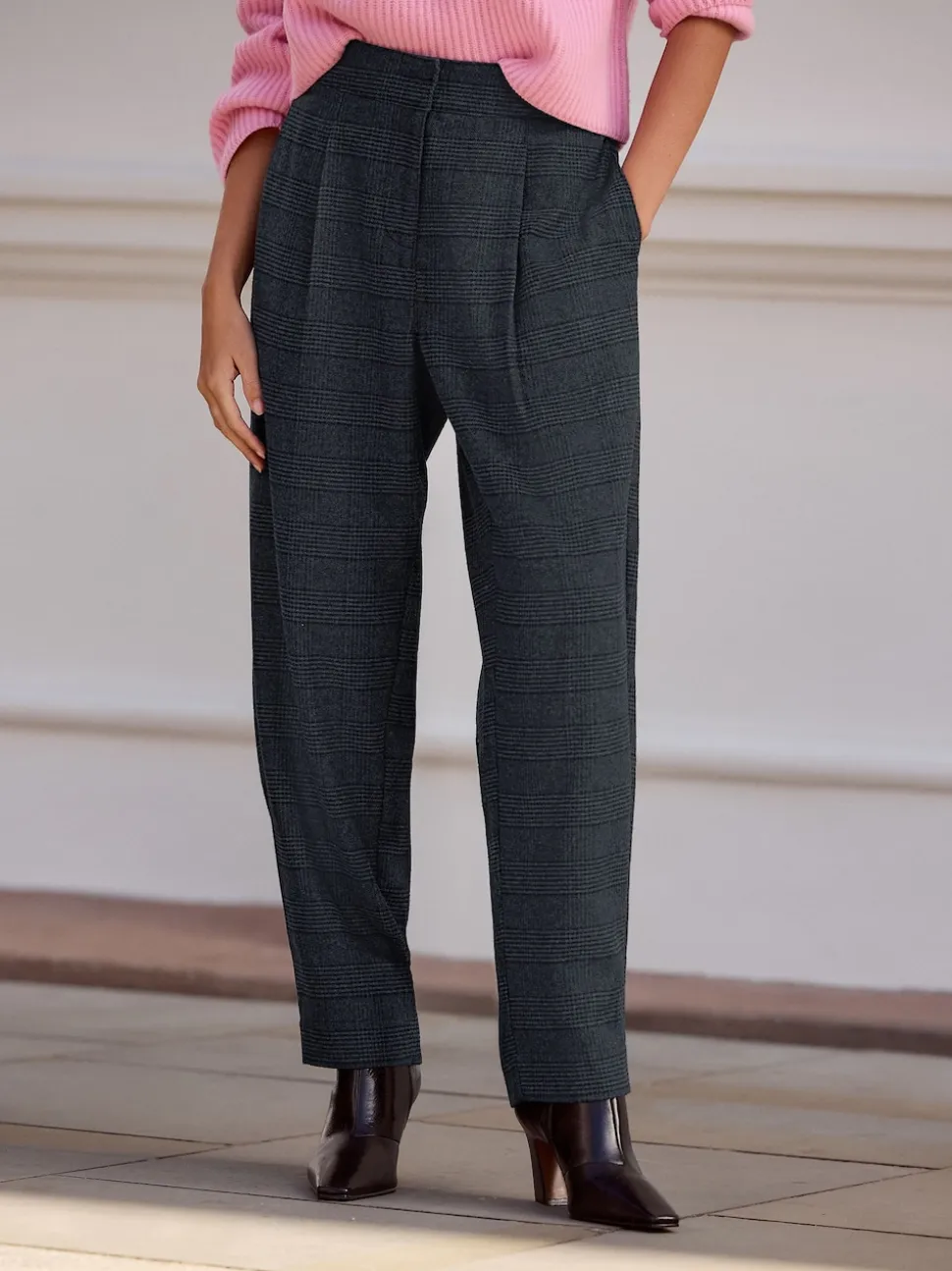 Blue Check N. Premium Barrel Leg Trousers With Wool