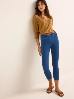 Blue Dark Wash Cropped Denim Jersey Leggings