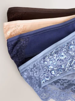 Blue Ditsy Floral Bikini Cotton Lace Knickers 4 Pack