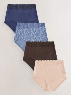 Blue Ditsy Floral Full Brief Cotton Lace Knickers 4 Pack