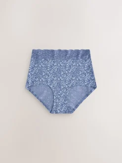 Blue Ditsy Floral Full Brief Cotton Lace Knickers 4 Pack
