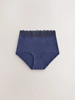 Blue Ditsy Floral Full Brief Cotton Lace Knickers 4 Pack