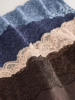 Blue Ditsy Floral Full Brief Cotton Lace Knickers 4 Pack
