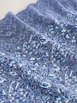 Blue Ditsy Floral Full Brief Cotton Lace Knickers 4 Pack