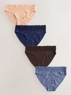 Blue Ditsy Floral High Leg Cotton Lace Knickers 4 Pack