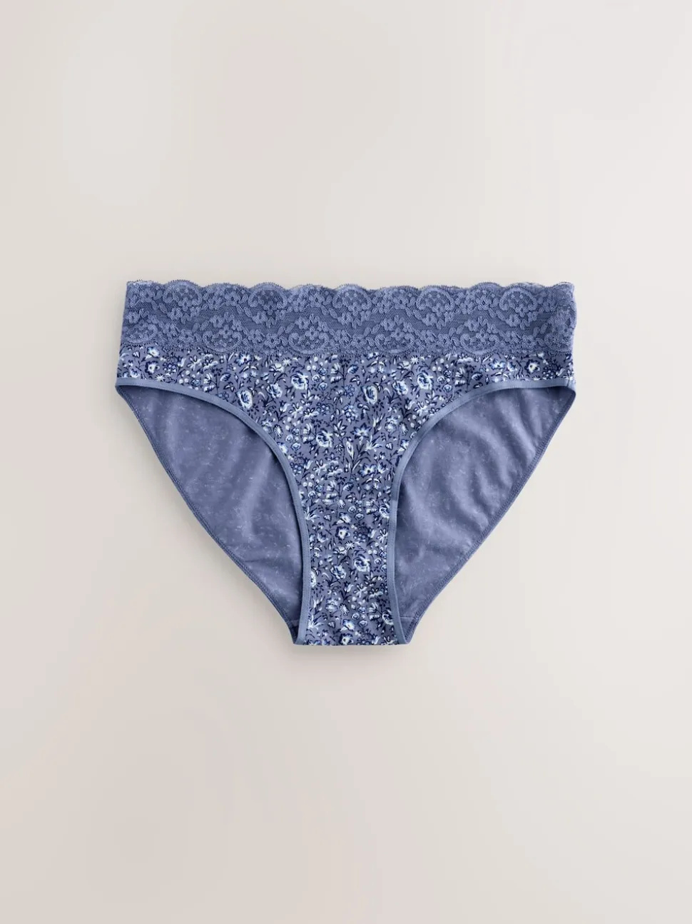Blue Ditsy Floral High Leg Cotton Lace Knickers 4 Pack
