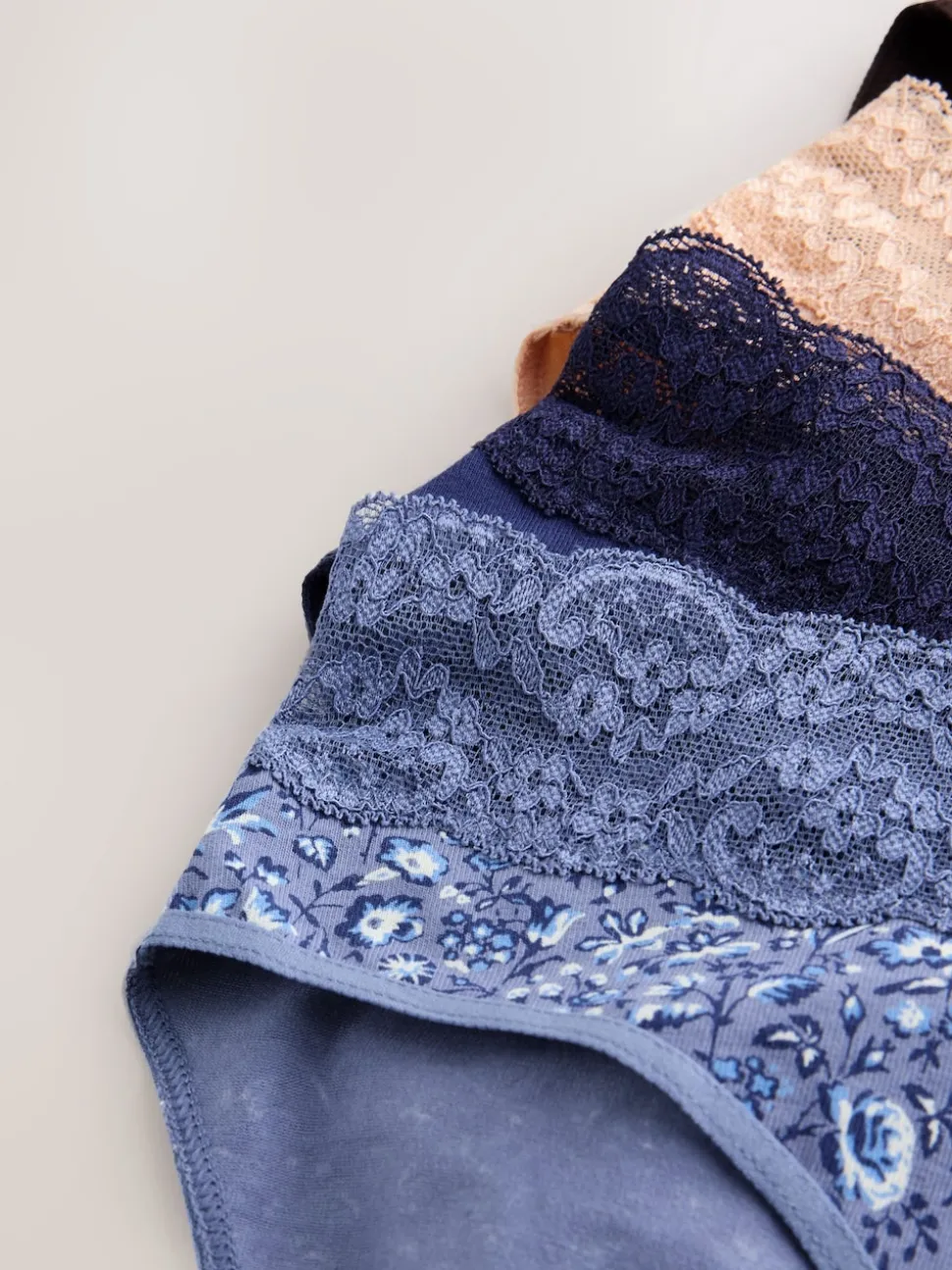 Blue Ditsy Floral High Leg Cotton Lace Knickers 4 Pack