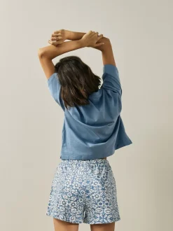 Blue Floral Cotton Short Set Pyjamas