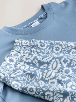 Blue Floral Cotton Short Set Pyjamas