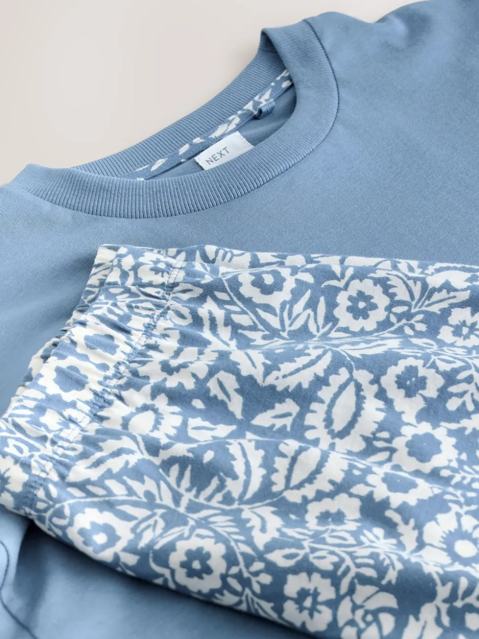 Blue Floral Cotton Short Set Pyjamas
