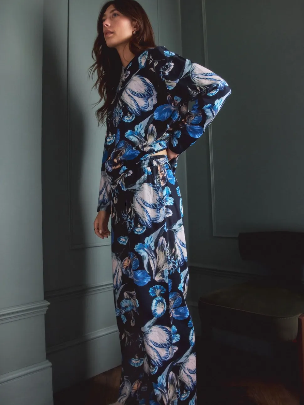Blue Floral Kew Collection Long Sleeve Pyjamas