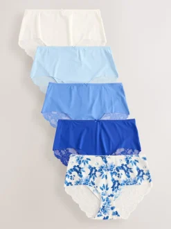 Blue Floral Midi No VPL Lace Back Briefs 5 Pack