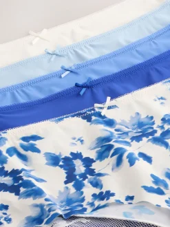 Blue Floral Midi No VPL Lace Back Briefs 5 Pack