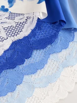 Blue Floral Midi No VPL Lace Back Briefs 5 Pack