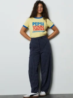 Blue Gingham Barrel Leg Trousers