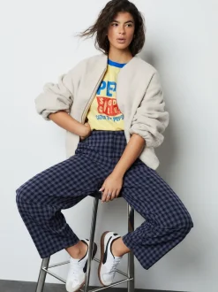 Blue Gingham Barrel Leg Trousers