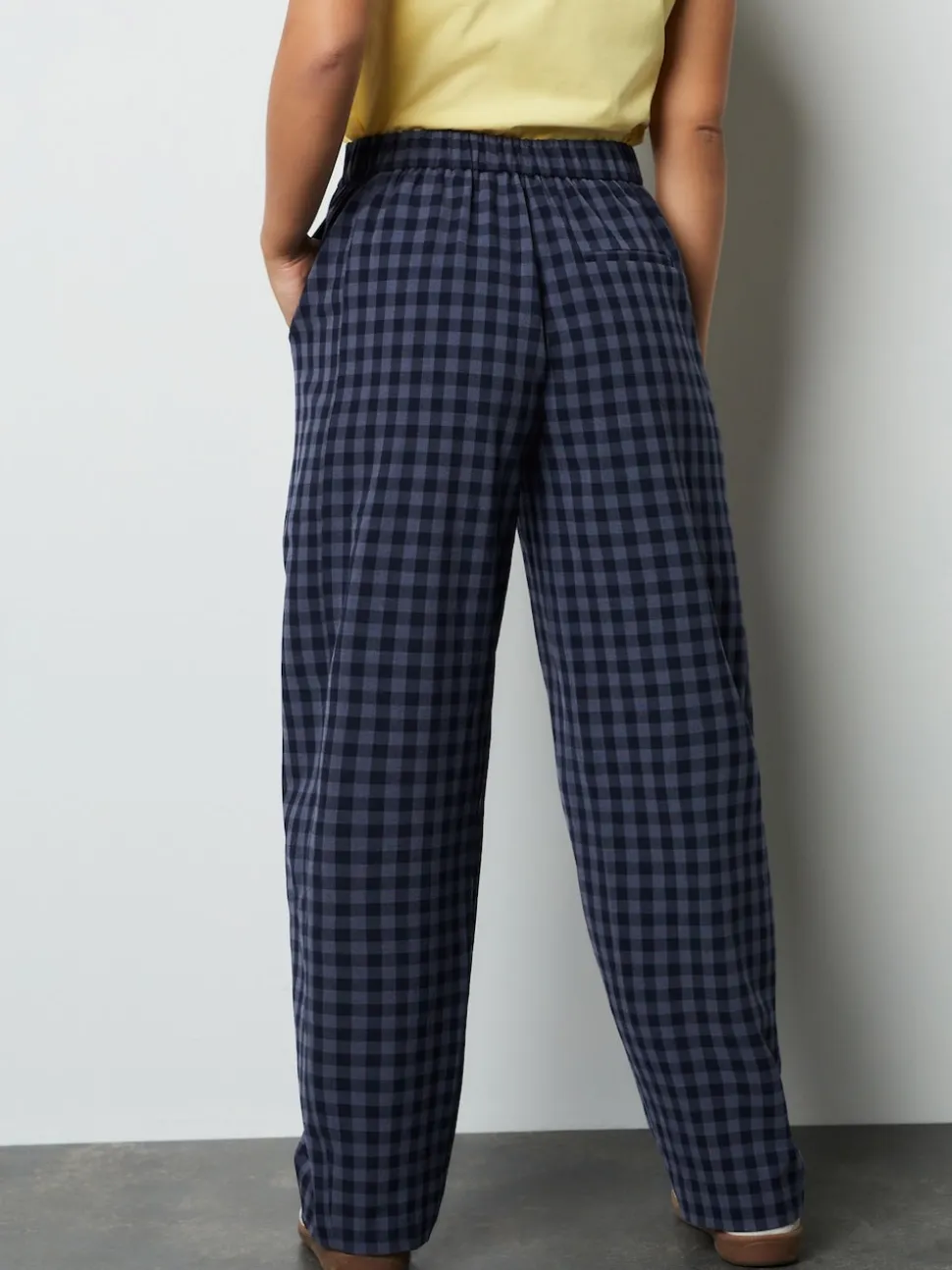 Blue Gingham Barrel Leg Trousers