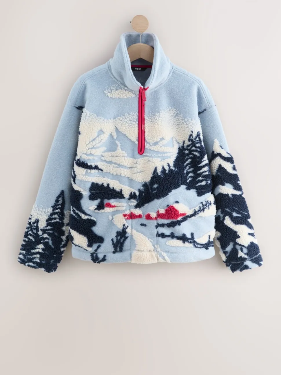 Blue Graphic Winter Scenic Soft Touch Cosy Teddy Borg Quarter Zip Fleece