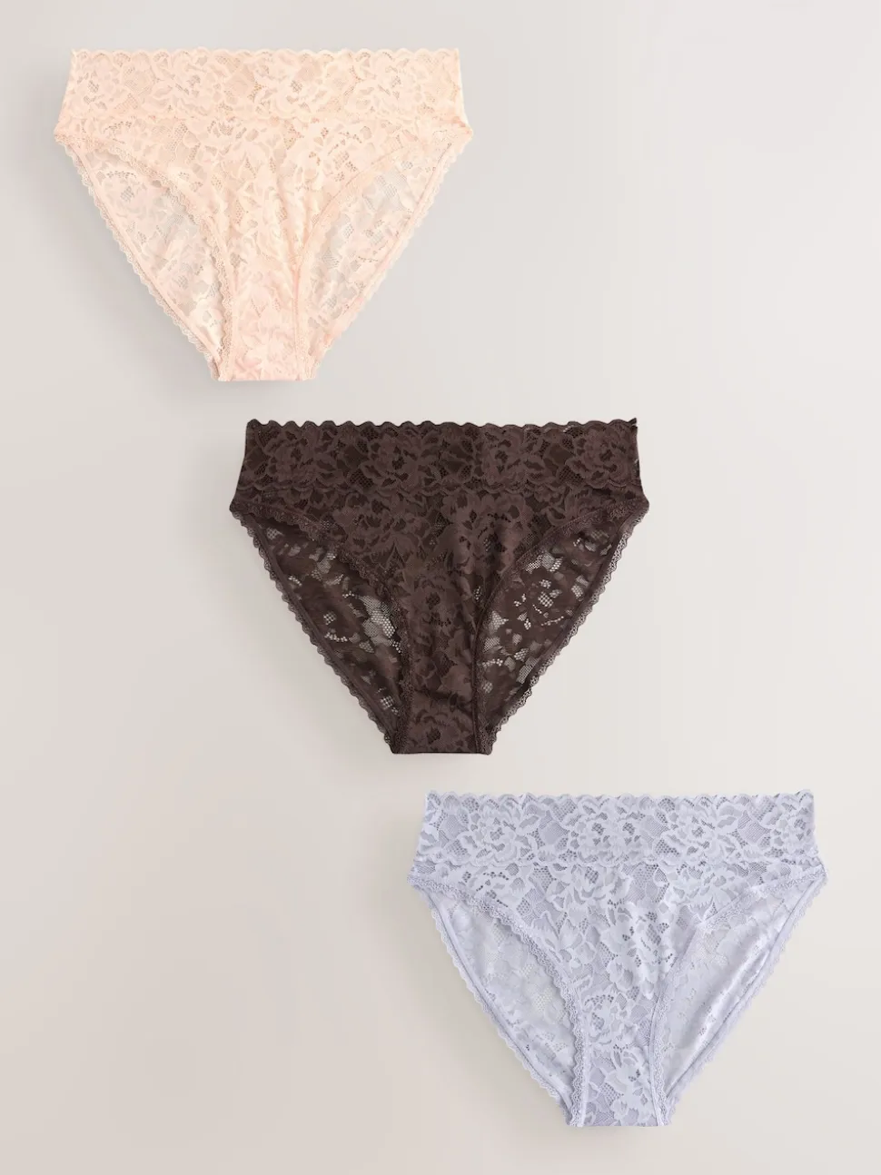 Blue High Leg All Over Lace Knickers 3 Pack