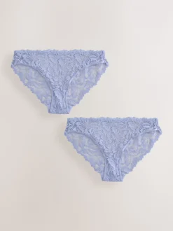 Blue High Leg Ultimate Comfort Lace Knickers 2 Pack
