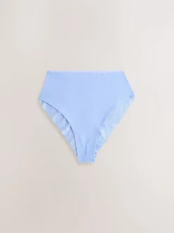 Blue High Waist High Leg Cotton and Lace Knickers 7 Pack