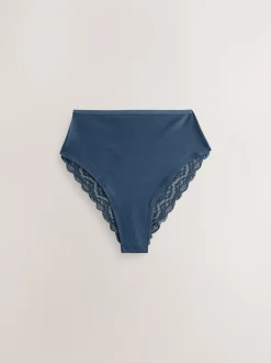 Blue High Waist High Leg Cotton and Lace Knickers 7 Pack