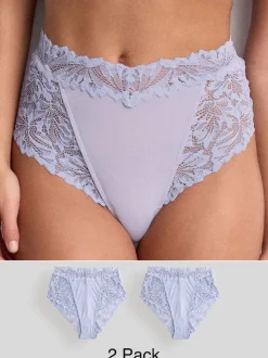 Blue High Waist High Leg Ultimate Comfort Lace Knickers 2 Pack