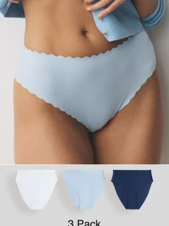 Blue High Waist High Leg No VPL Scallop Knickers 3 Pack