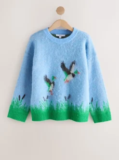 Blue Mallard Duck Graphic Brushed Crew Neck Jumper