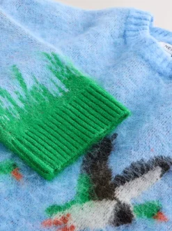 Blue Mallard Duck Graphic Brushed Crew Neck Jumper