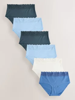 Blue Midi Cotton and Lace Knickers 7 Pack