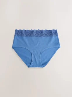 Blue Midi Cotton and Lace Knickers 7 Pack
