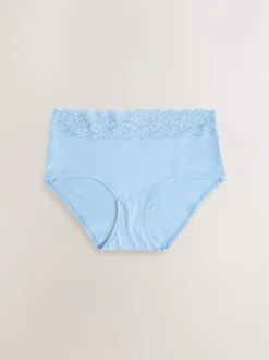 Blue Midi Cotton and Lace Knickers 7 Pack