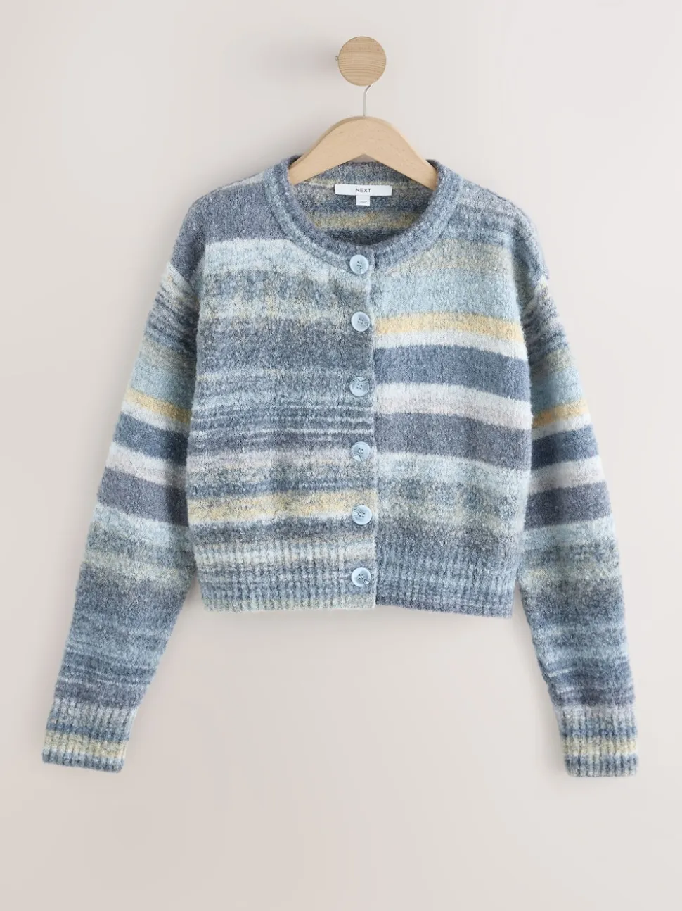Blue Multi Spacedye Knitted Crew Neck Cardigan