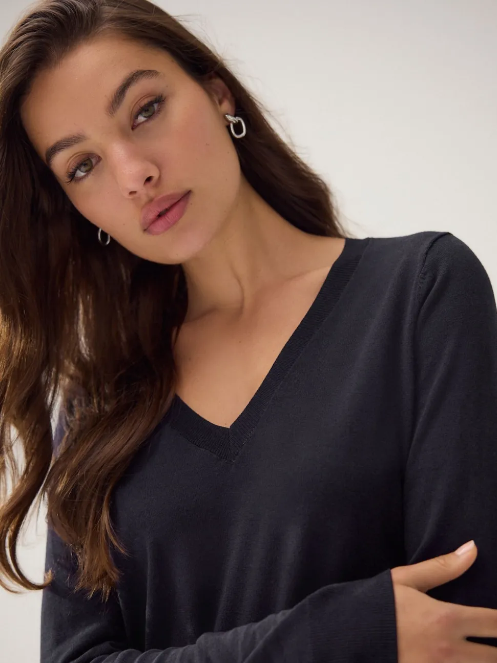 Blue Navy Soft Touch V-Neck Cotton Rich Jumper