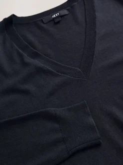 Blue Navy Soft Touch V-Neck Cotton Rich Jumper