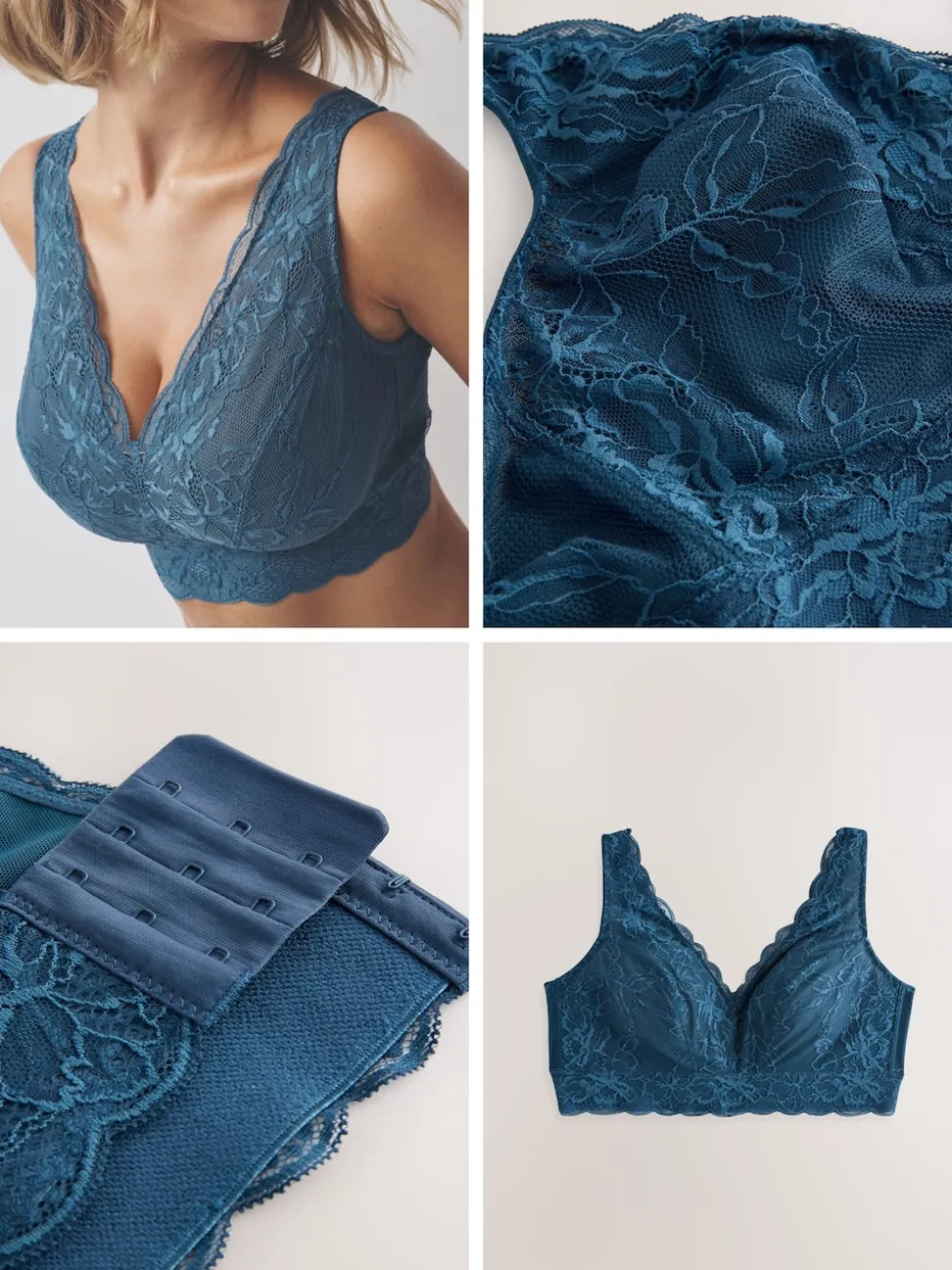 Blue Non Pad Non Wire Total Support Lace Bra