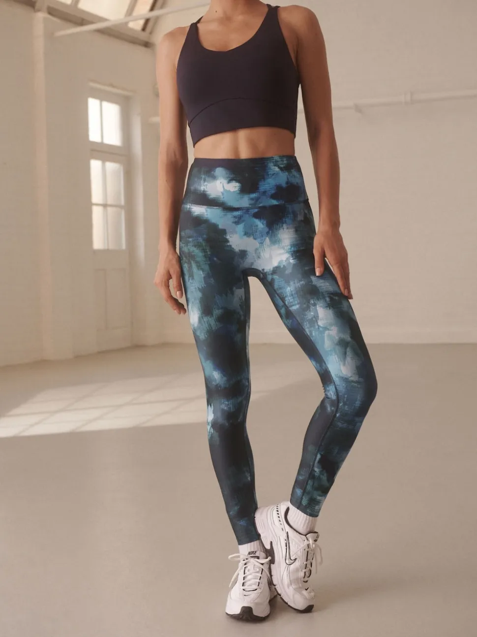 Blue Paint Print Power Active Sports Leggings