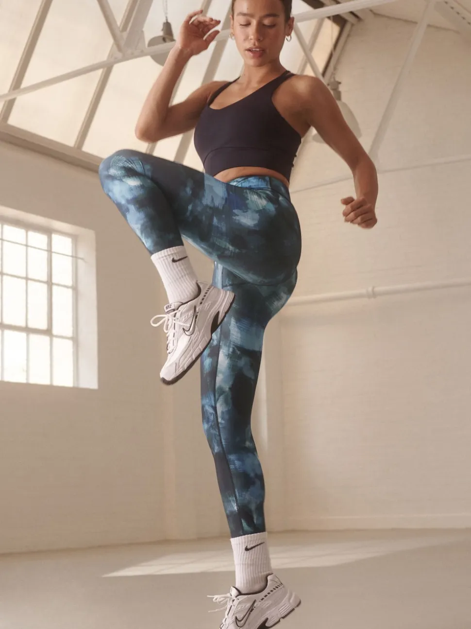 Blue Paint Print Power Active Sports Leggings