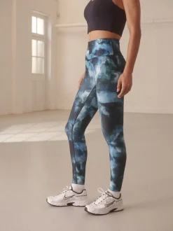 Blue Paint Print Power Active Sports Leggings