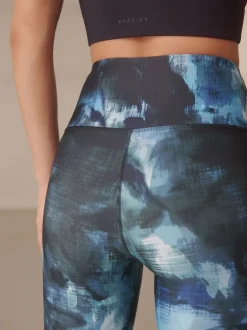 Blue Paint Print Power Active Sports Leggings