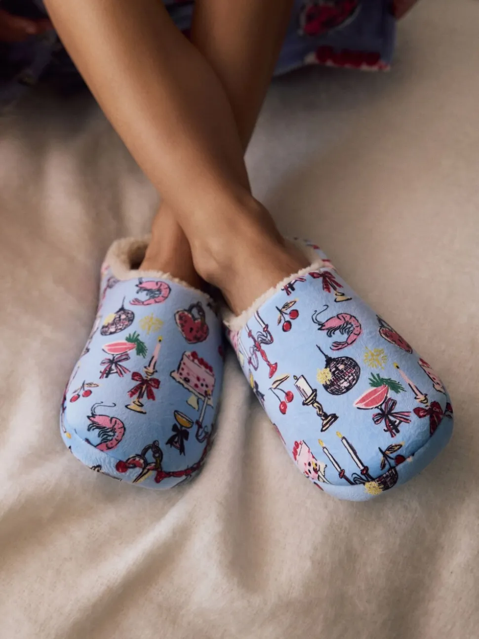 Blue Plush Mule Slippers