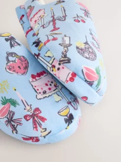 Blue Plush Mule Slippers