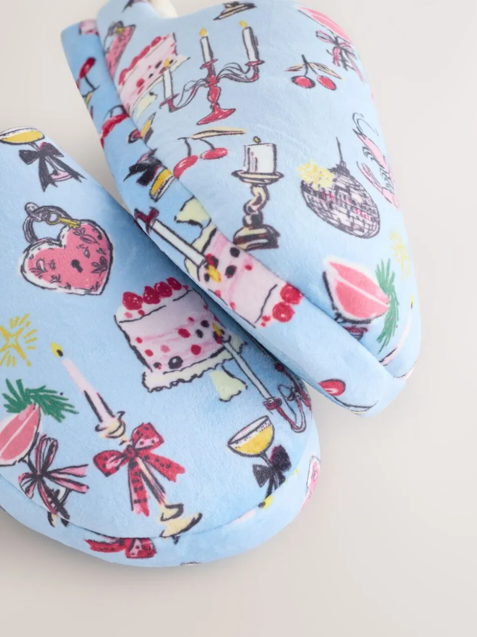 Blue Plush Mule Slippers