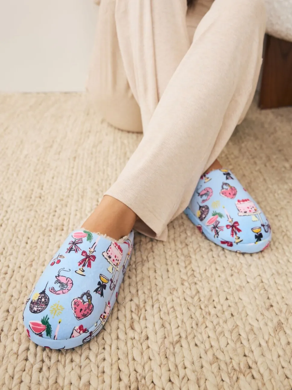 Blue Plush Mule Slippers