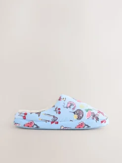 Blue Plush Mule Slippers