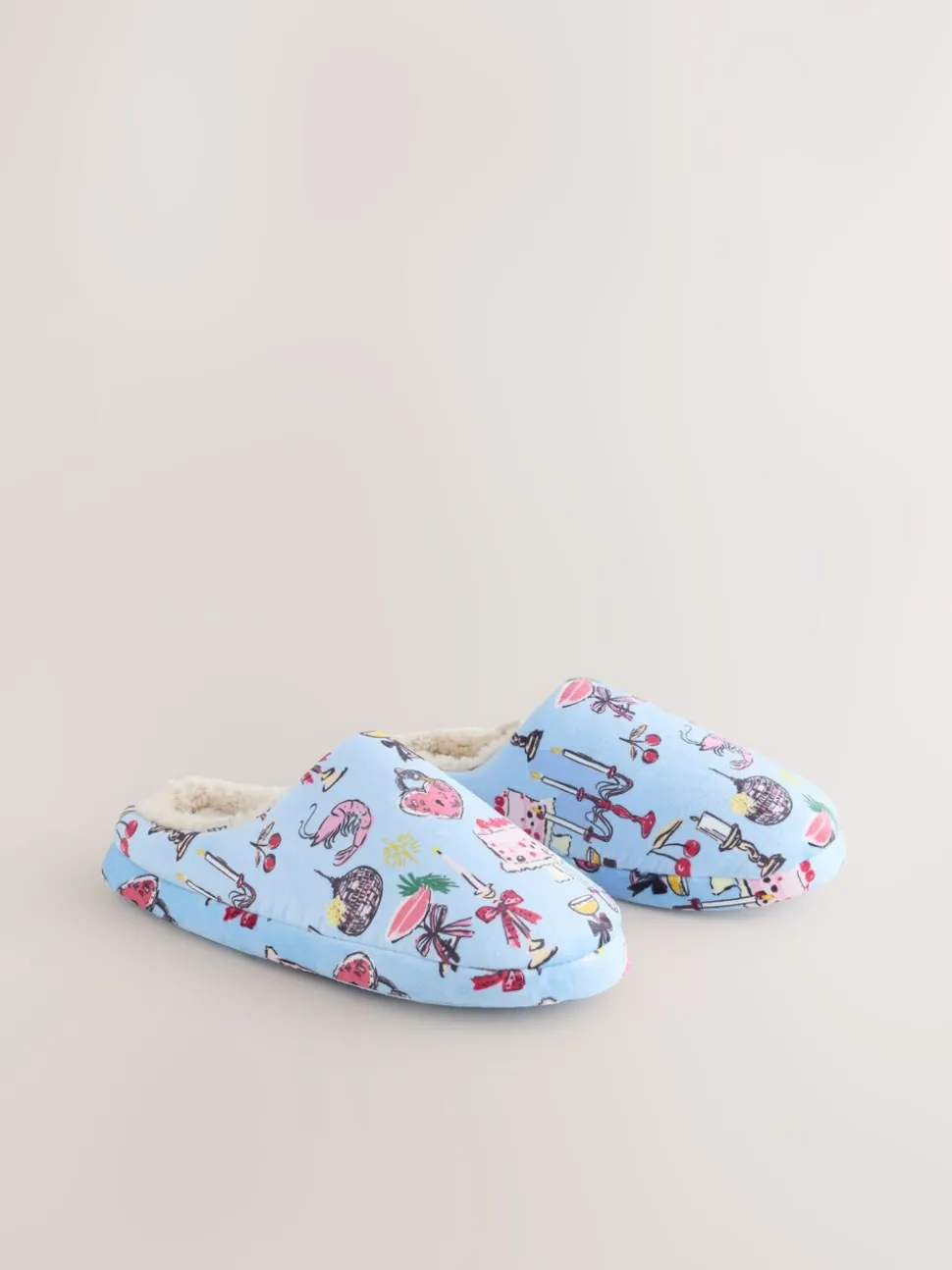 Blue Plush Mule Slippers