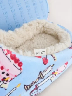 Blue Plush Mule Slippers
