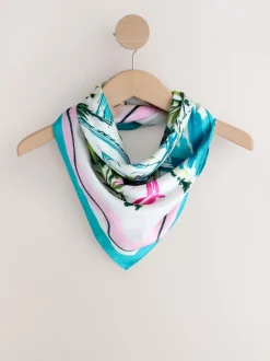 Blue Poolside Scene Satin Square Scarf